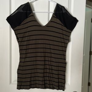 Apt. 9 Green and Black Striped Short Sleeve open shoulders L